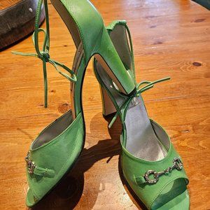 Leather ankle tie heels